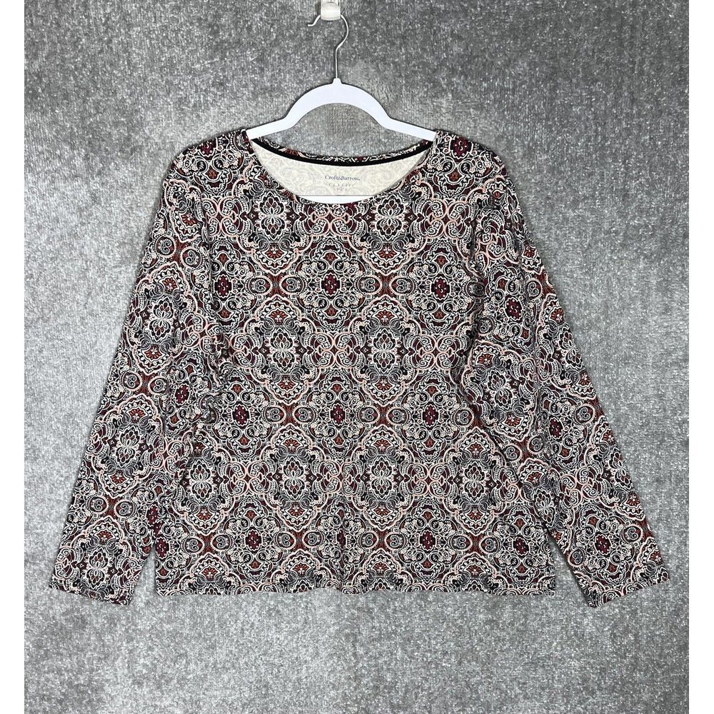 Croft & Barrow Classic Tee‎ Top Womens Size XXL Black Paisley Floral Long Sleeve